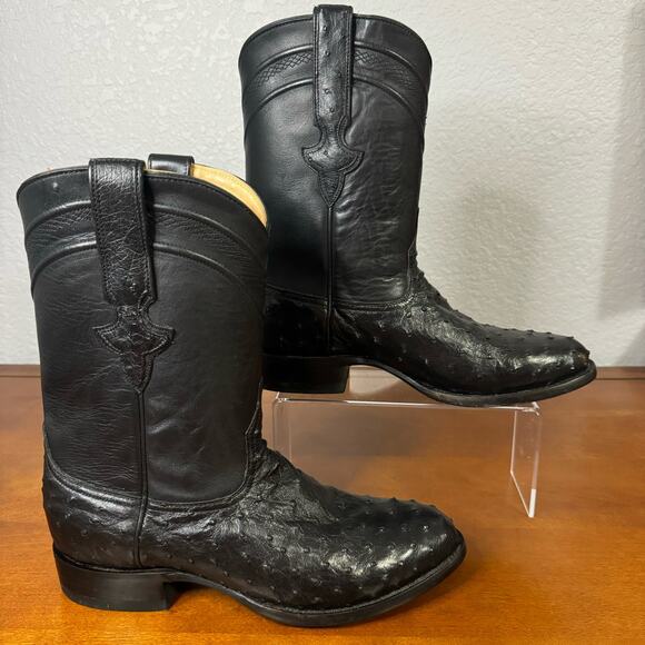 JRC & Sons Men's Miguel Full Quill Exotic Ostrich Roper Boot Black Size 9 D EUC - Picture 1 of 10